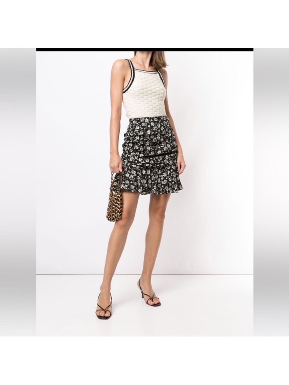 Veronica Beard Black Floral Tiered Mini Skirt